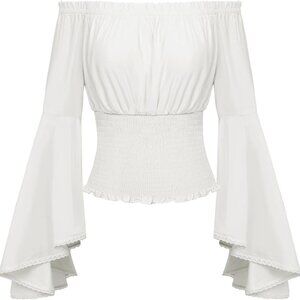 Scarlet Darkness White Bell Sleeve Smocked Blouse, Size XL NWT